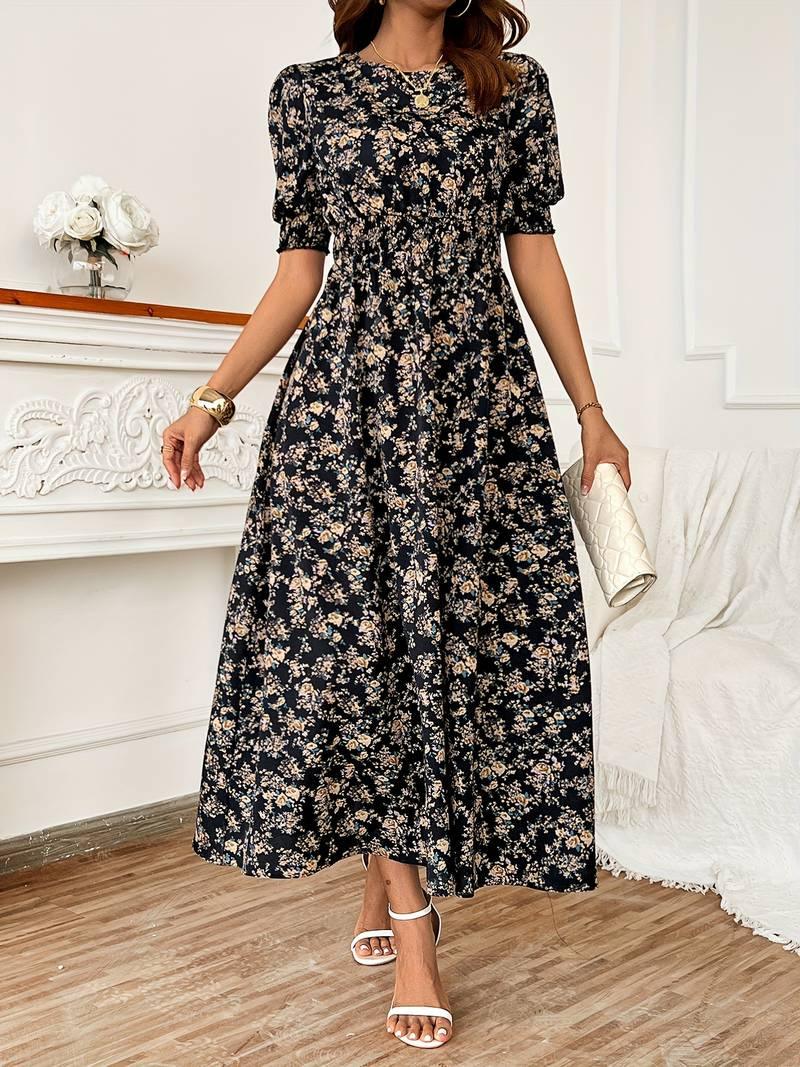 Ella – kleid mit blumendruck und rundhalsausschnitt für frühling und sommer - LOVEZOE