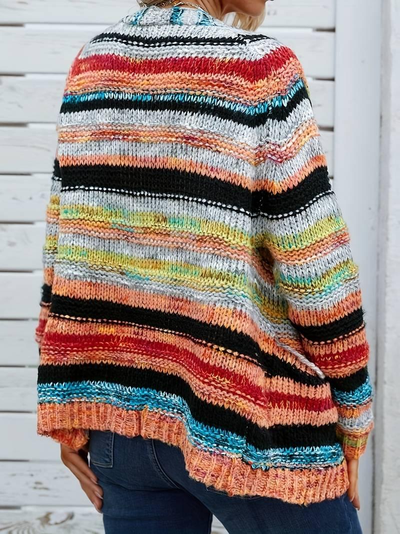 Zoe – strickjacke mit regenbogenstreifen und offener vorderseite - LOVEZOE