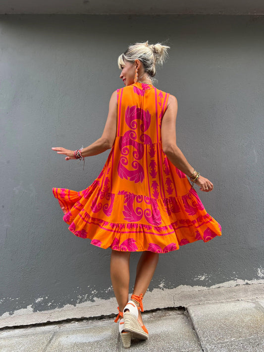 Charlotte – atemberaubendes orangefarbenes ärmelloses minikleid - LOVEZOE