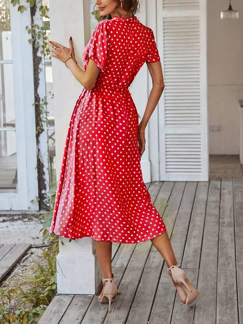 Chloe – a-linien-kleid mit polka-dot-print und v-ausschnitt - LOVEZOE