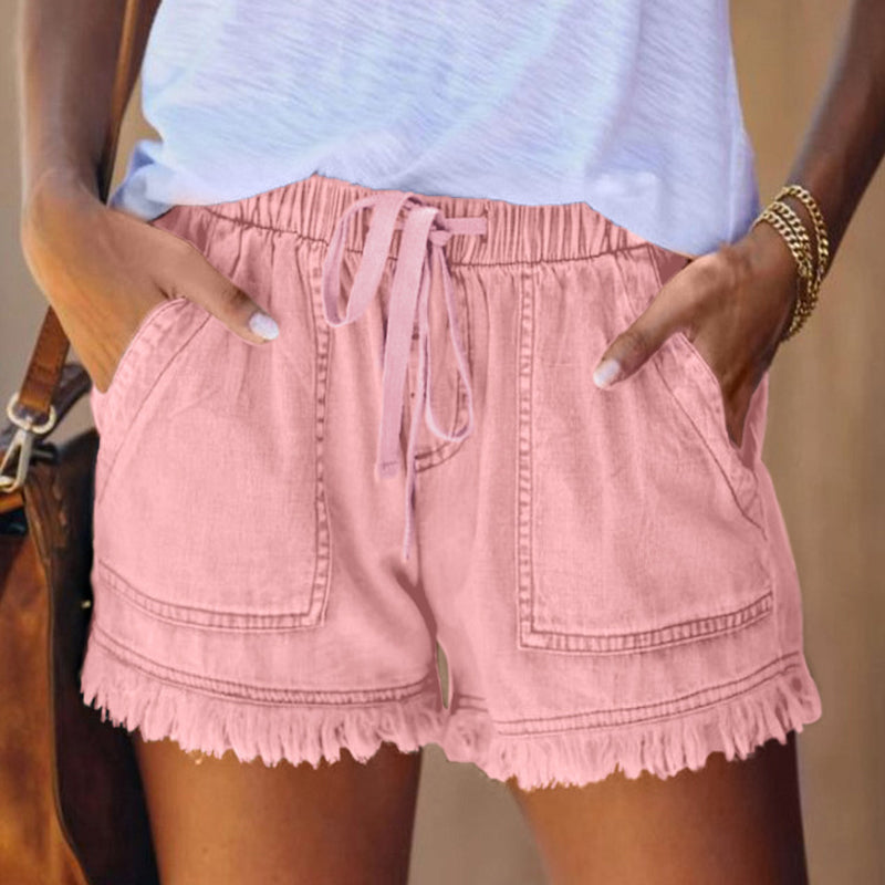 Einfarbige Lässige Denim-Shorts Mit Elastischer Taille