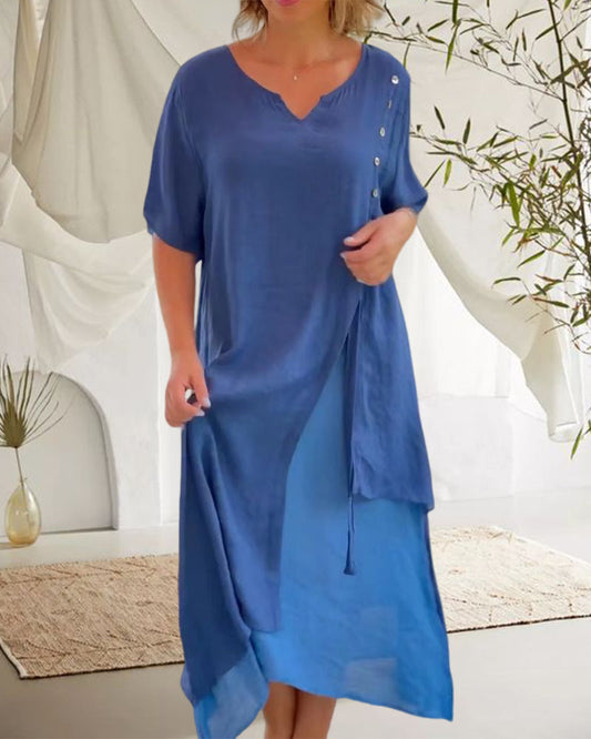 Velissa's™ Asymmetrisches kurzärmeliges Kleid