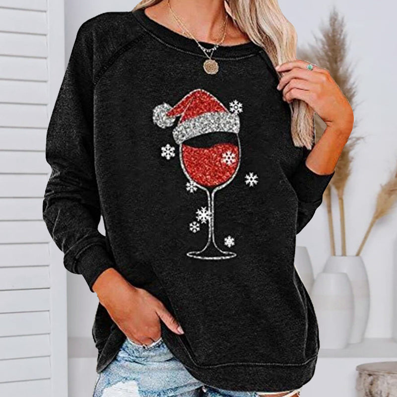 Weihnachts-Sweatshirt mit Weinglas-Print