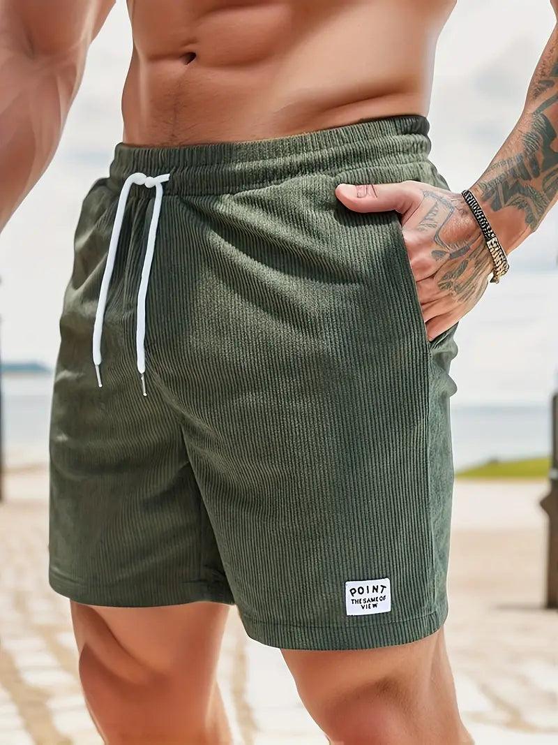 Nathan – gerippte, schmal geschnittene, bequeme shorts mit kordelzug und taschen - LOVEZOE