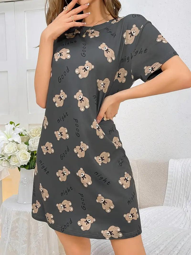 Sadie – lockeres nachtkleid mit buchstaben-print für damen - LOVEZOE