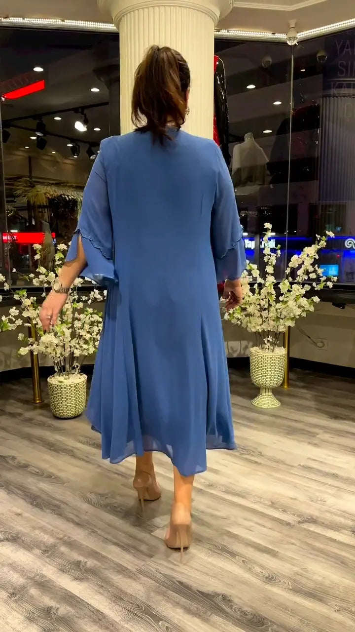 Astrid™ Damen Lockeres Chiffon-Kleid in Einfarbiger Ausführung