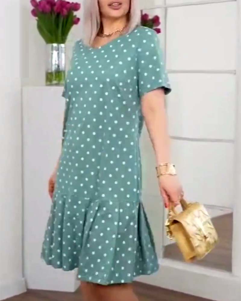 Kurzärmliges Freizeitkleid mit Polka-Dot-Print