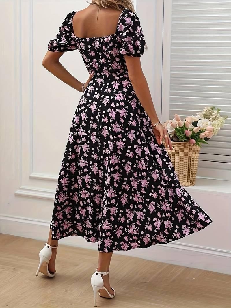 Ava – florales a-linien-kleid mit geteiltem saum für den frühling - LOVEZOE