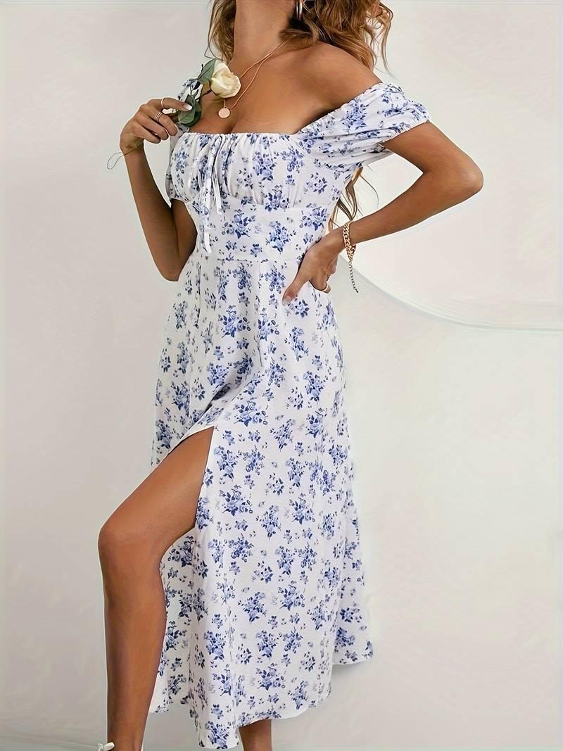 Ava – florales a-linien-kleid mit geteiltem saum für den frühling - LOVEZOE