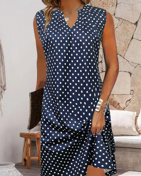 Elegantes, ärmelloses Kleid mit Polka Dot-Print