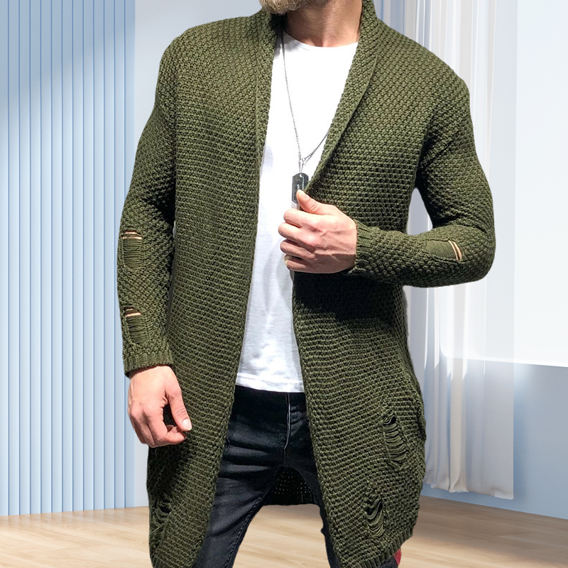 Mittellange Strickjacke mit zerrissenen Ärmeln für Herren