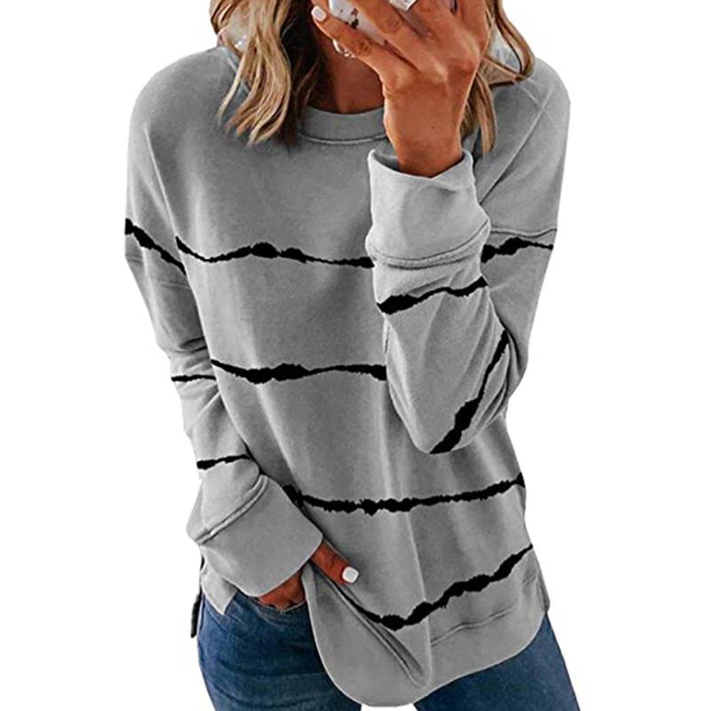 Damen Streifen Pullover Langarm Shirt