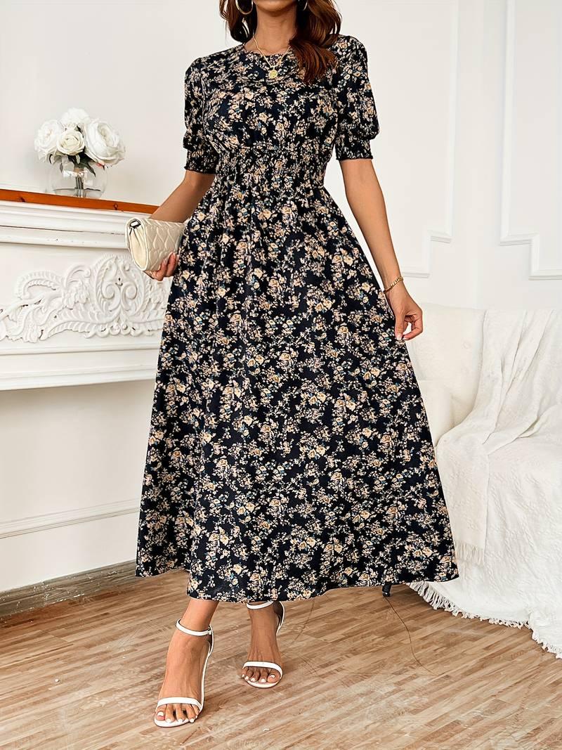 Ella – kleid mit blumendruck und rundhalsausschnitt für frühling und sommer - LOVEZOE