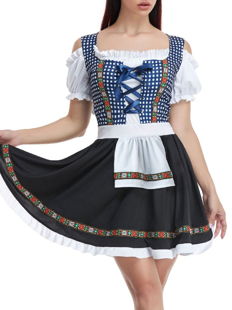 Freya | Klassisch kariertes Leinenmischung Midi Dirndl