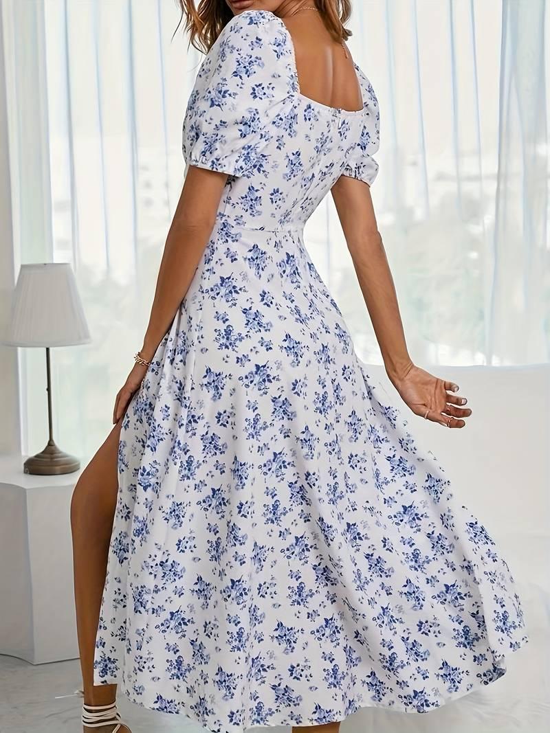 Ava – florales a-linien-kleid mit geteiltem saum für den frühling - LOVEZOE