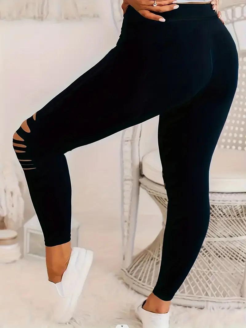 Sophia – einfarbige, zerrissene leggings - LOVEZOE