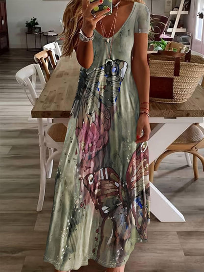 Grace – kleid mit v-ausschnitt und schmetterlingsdruck für frühling und sommer - LOVEZOE