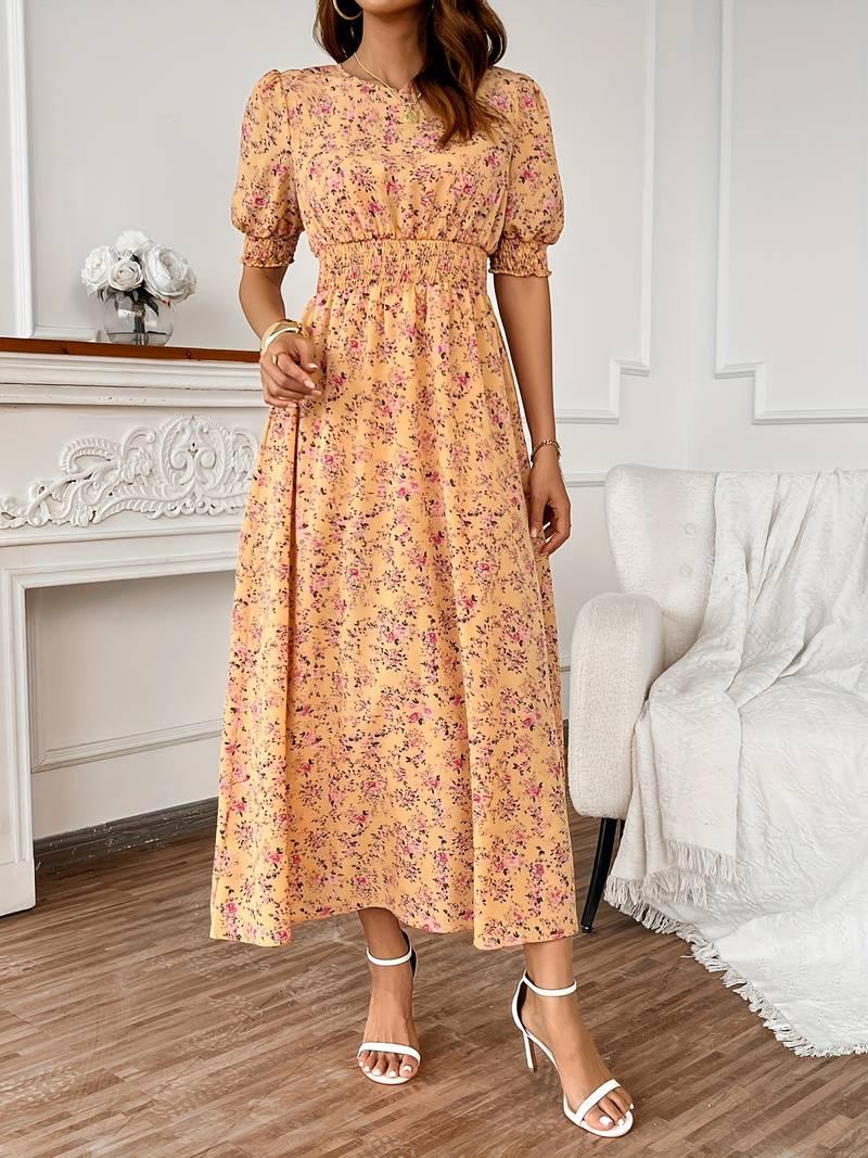 Amelia – kleid mit rundhalsausschnitt und blumendruck für frühling und sommer - LOVEZOE