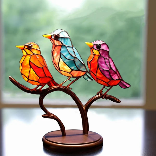 Glasmalerei Vögel auf Zweig Desktop Ornamente