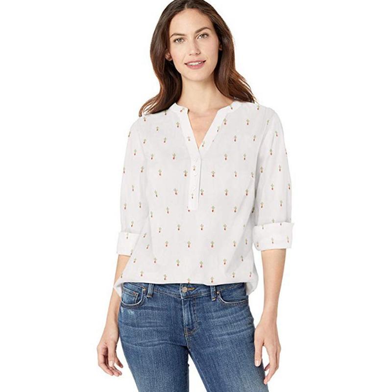 Langarm-Baumwoll-Popover-Shirt Für Damen