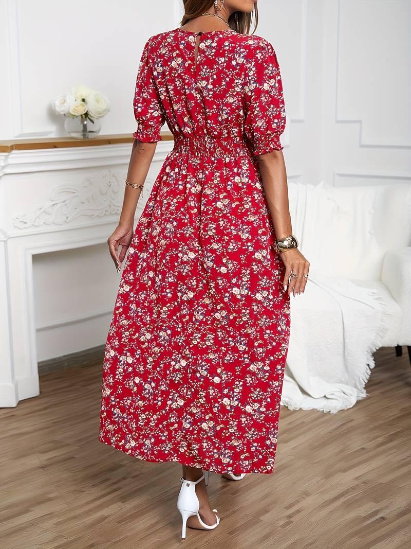 Ella – kleid mit blumendruck und rundhalsausschnitt für frühling und sommer - LOVEZOE