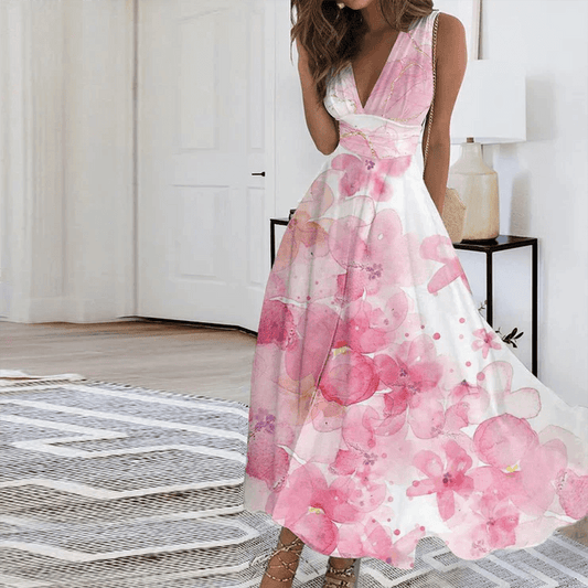 Victoria – süßes ärmelloses maxikleid mit blumendruck - LOVEZOE