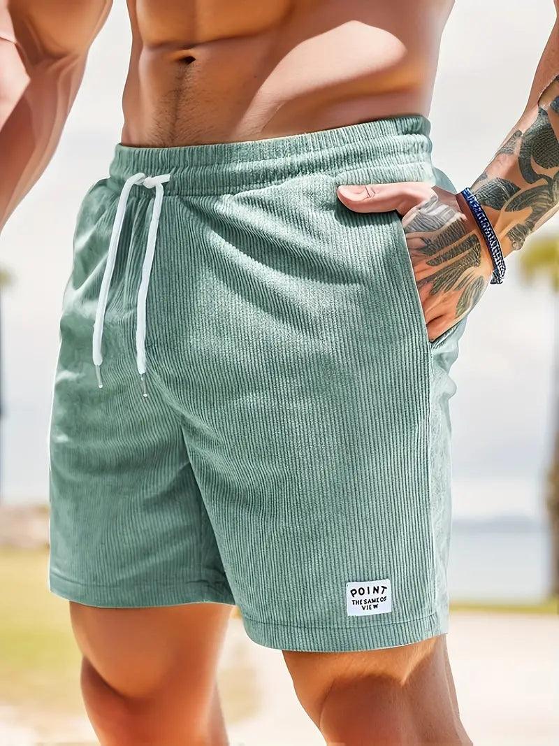 Nathan – gerippte, schmal geschnittene, bequeme shorts mit kordelzug und taschen - LOVEZOE