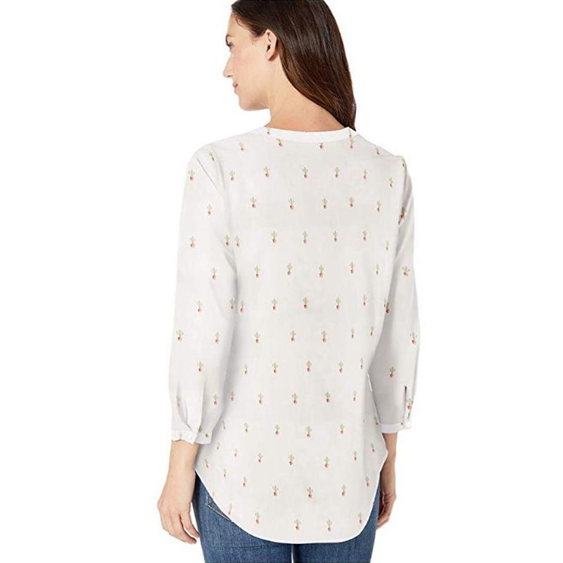 Langarm-Baumwoll-Popover-Shirt Für Damen