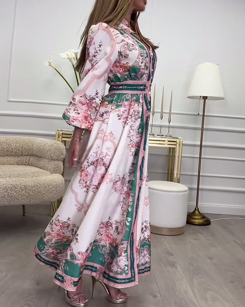 Laternenkleid mit langen ärmeln und print