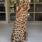 Lockeres Leopard-Maxikleid mit V-Ausschnitt