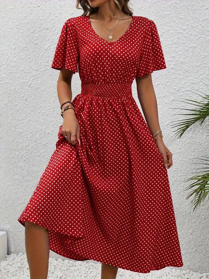 Amelia – allover-print-kurzarmkleid mit geraffter taille für frühling und sommer - LOVEZOE