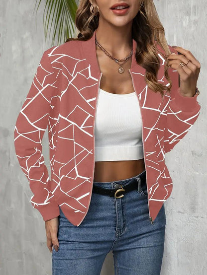 Sarah – bomberjacke mit geo-print und reißverschluss - LOVEZOE