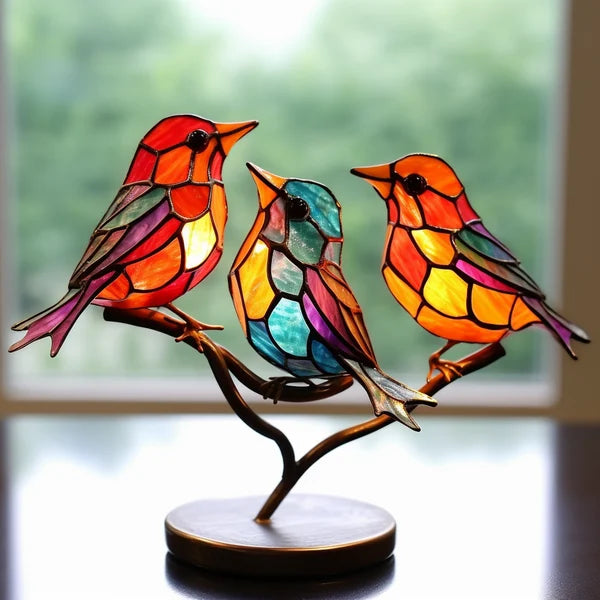 Glasmalerei Vögel auf Zweig Desktop Ornamente