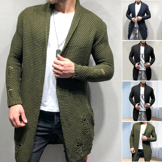 Mittellange Strickjacke mit zerrissenen Ärmeln für Herren