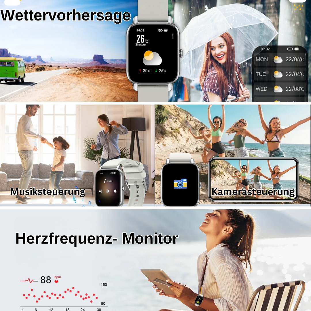 SmartWatch | Wasserdichte Multifunktions-Smartwatch für Gesundheit und Sport