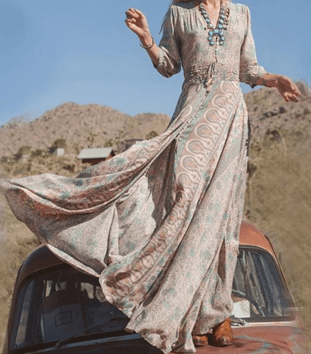 ZULANA - Langes Maxi Kleid im Vintage Look - LOVEZOE