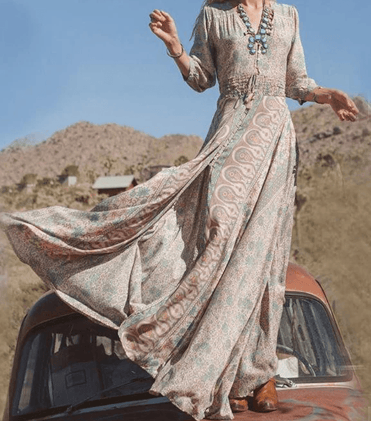 ZULANA - Langes Maxi Kleid im Vintage Look - LOVEZOE