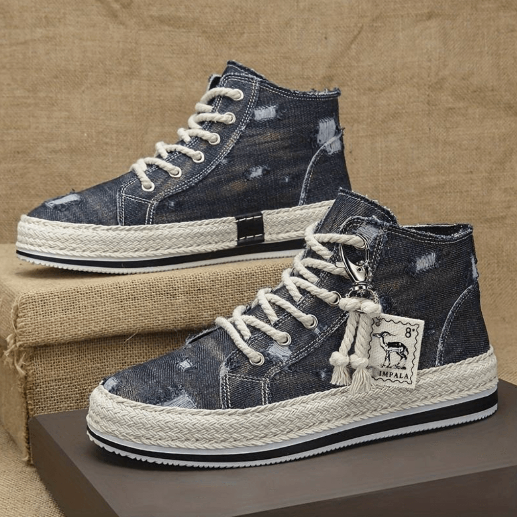 Slomo – high-top-skateschuhe für herren aus gewaschenem denim mit gutem grip - LOVEZOE