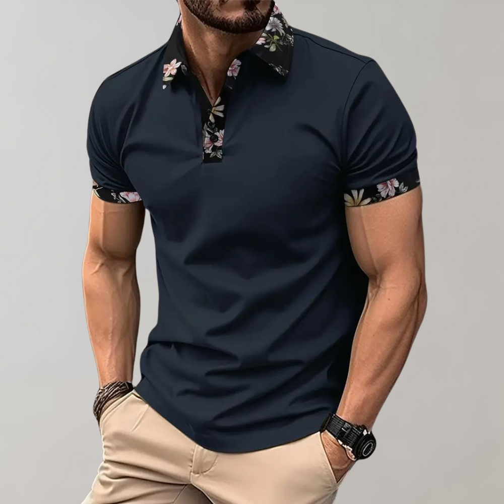 Herren-Poloshirt mit Blumendruck