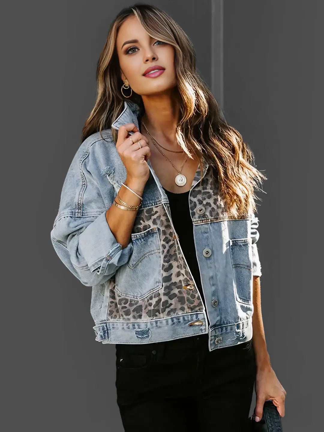 Camille™ – Leoparden-Denim-Jacke