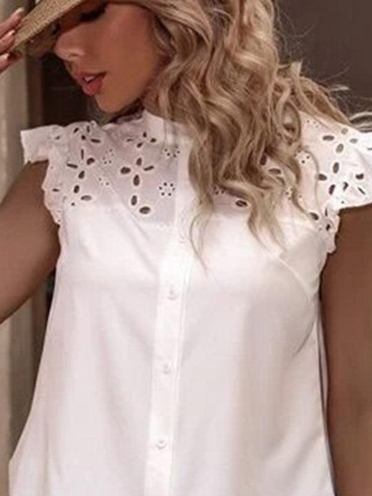 Miranda - Lässige Bluse mit Knopfleiste und Spitzendetails - LOVEZOE