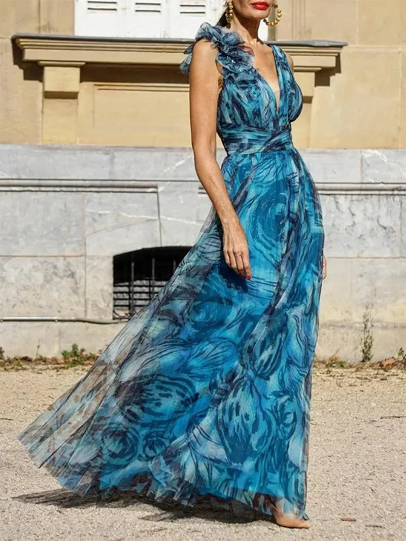 Iselke™ Bohemisches Resort-Stil Pfau Blaues Langes Kleid