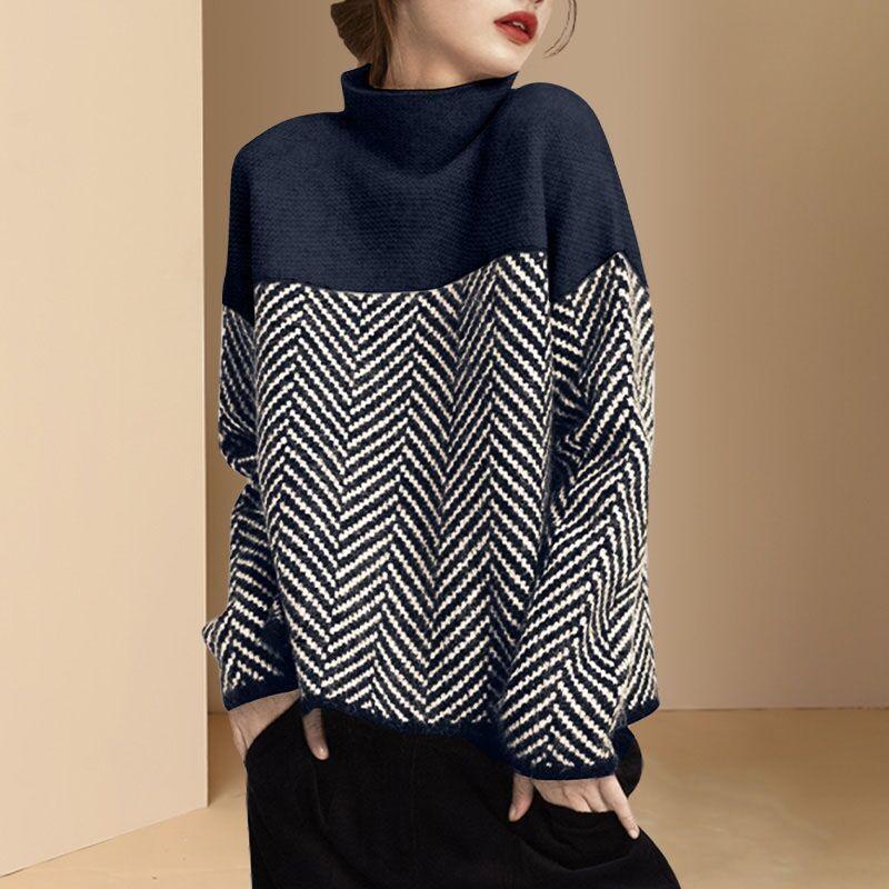 Hochgeschlossener Pullover mit Fischgrätenmuster - LOVEZOE