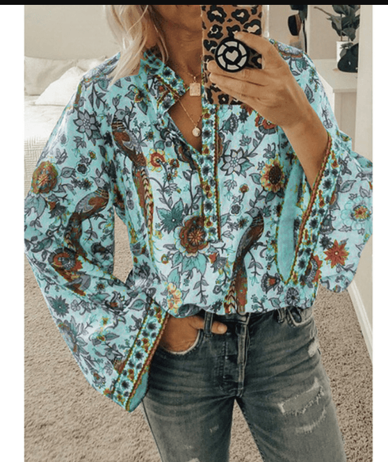 Megan – langarmhemd mit paisley-print und knöpfen - LOVEZOE