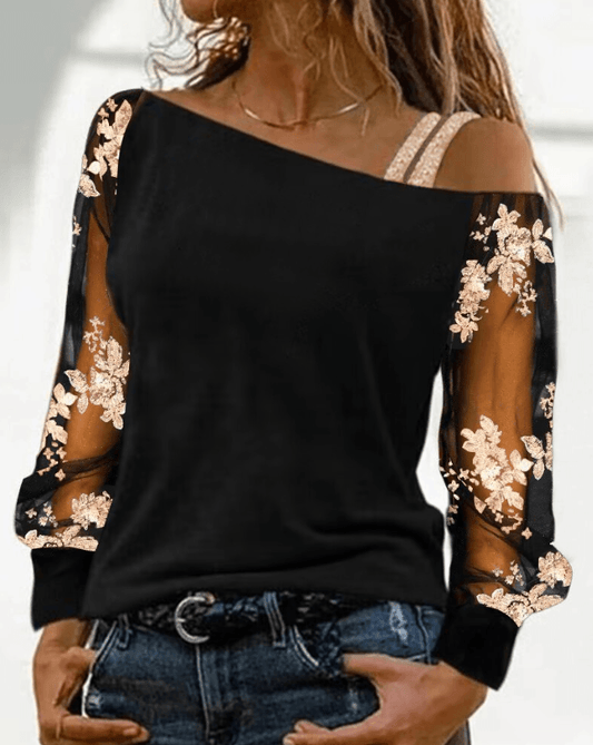 Emma – kaltes trägershirt mit floralen pailletten - LOVEZOE