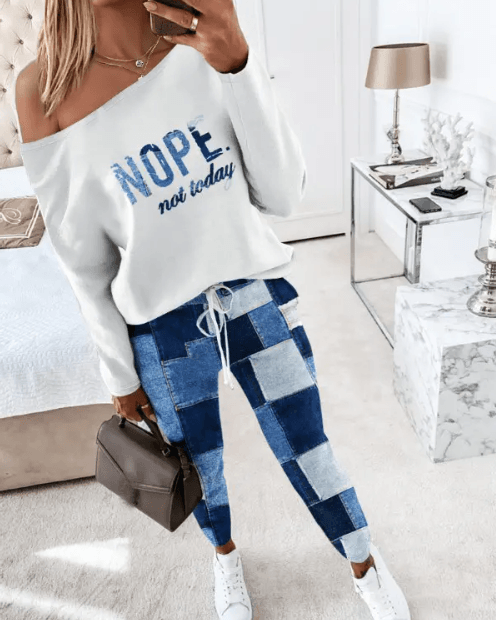 Natalie – set aus oberteil und hose mit aufdruck „not today“. - LOVEZOE