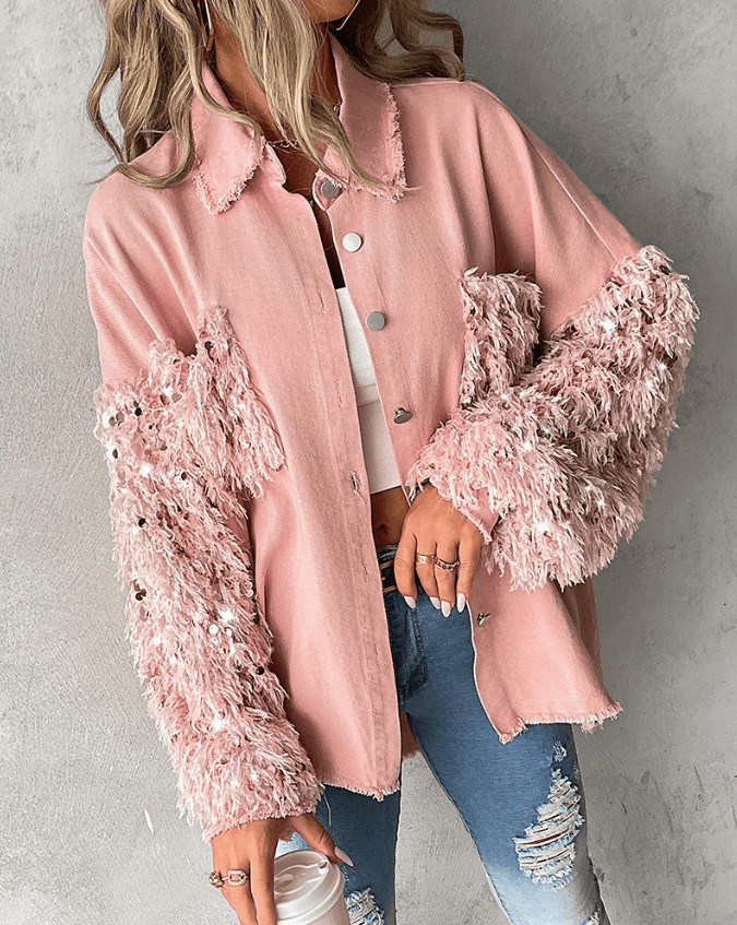 Isabella – kontrast-paillettenjacke für den frühling - LOVEZOE