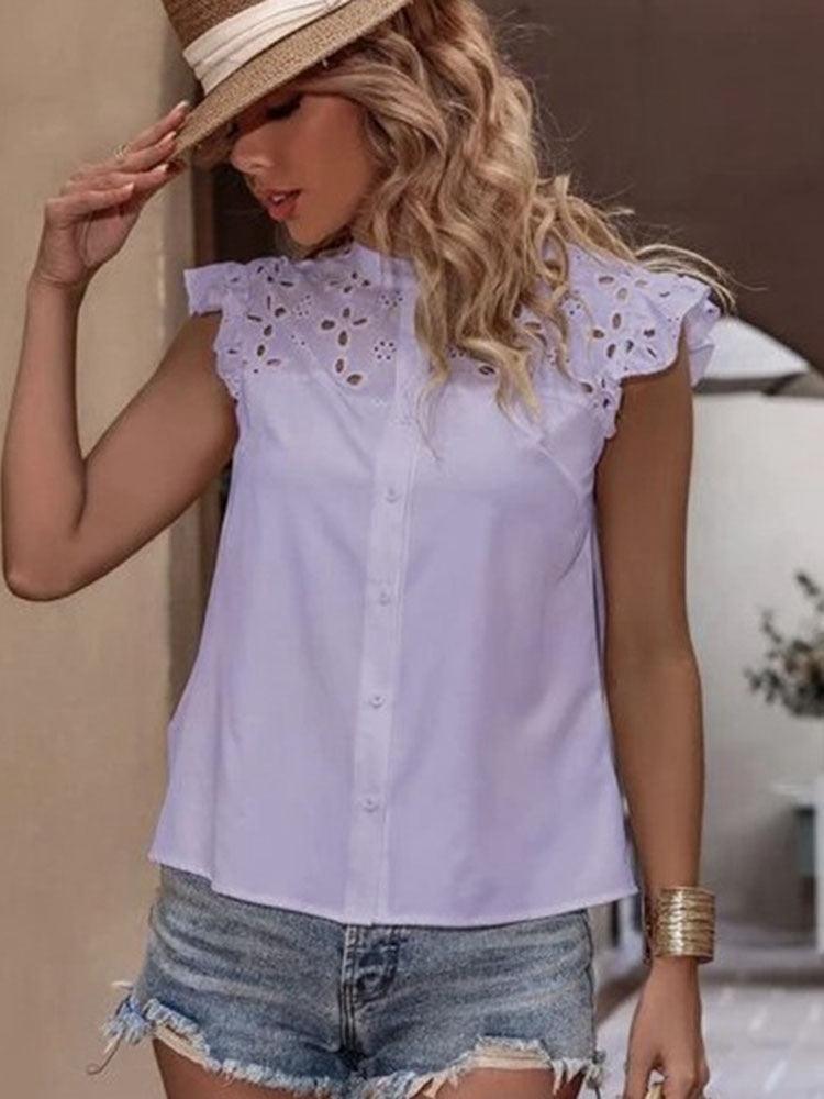 Miranda - Lässige Bluse mit Knopfleiste und Spitzendetails - LOVEZOE