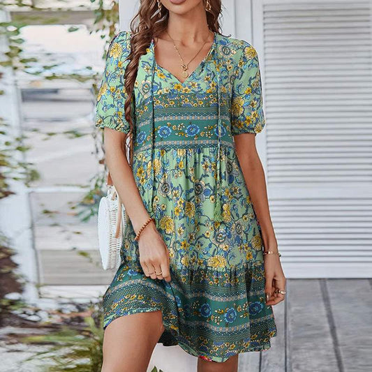 Paulina – Einzigartiges Bohemian-Kleid mit kurzen Ärmeln