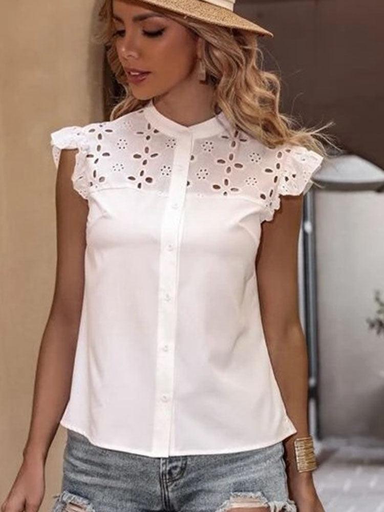 Miranda - Lässige Bluse mit Knopfleiste und Spitzendetails - LOVEZOE